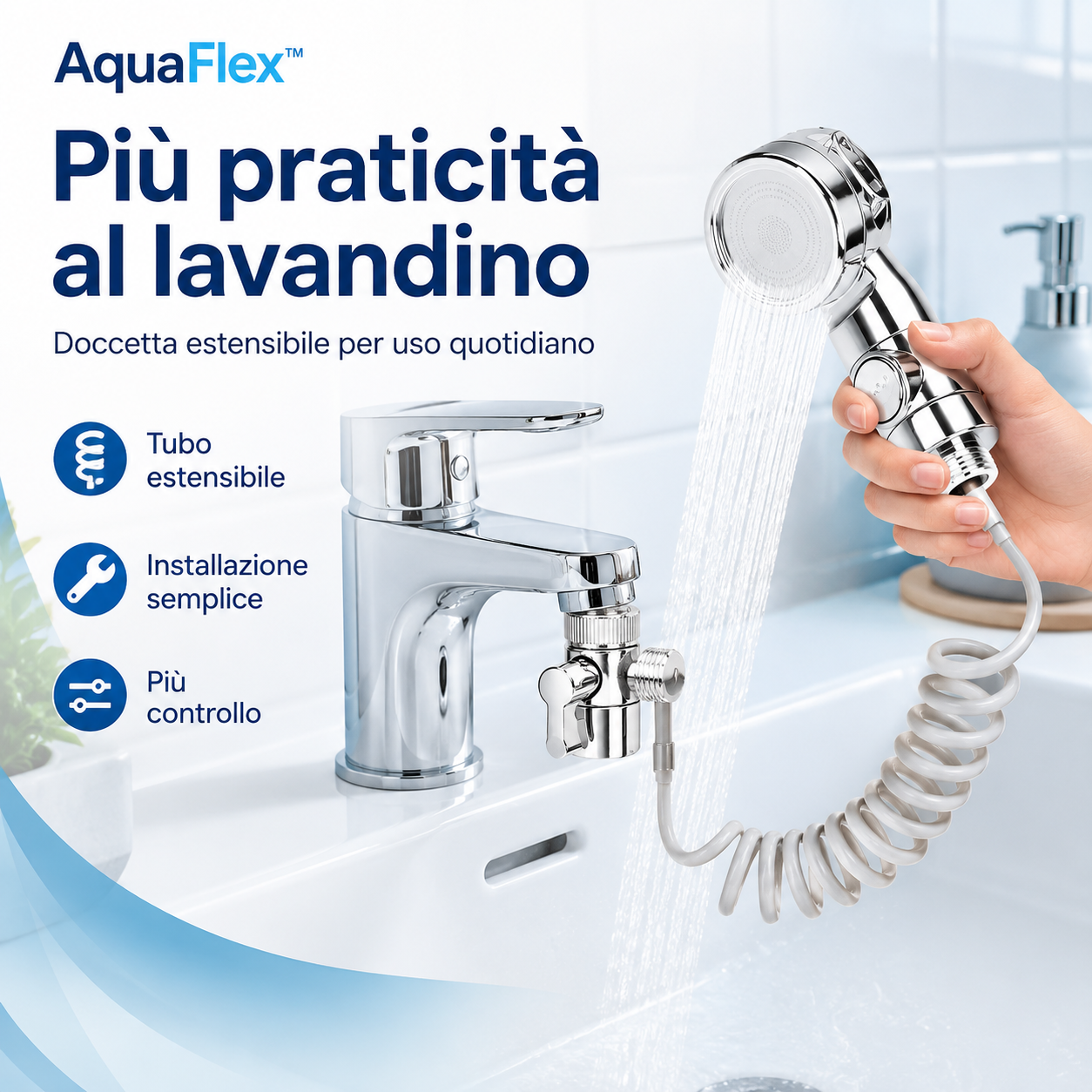 AquaFlex™ – Doccetta Estensibile per Lavandino con Tubo Flessibile
