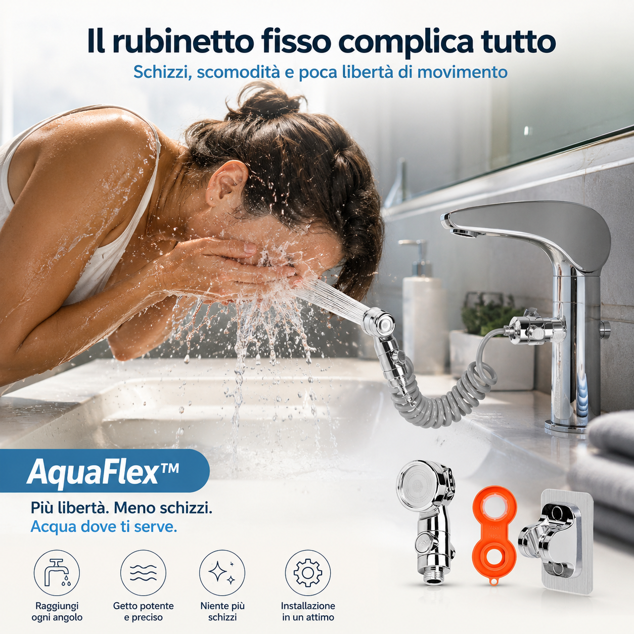 AquaFlex™ – Doccetta Estensibile per Lavandino con Tubo Flessibile
