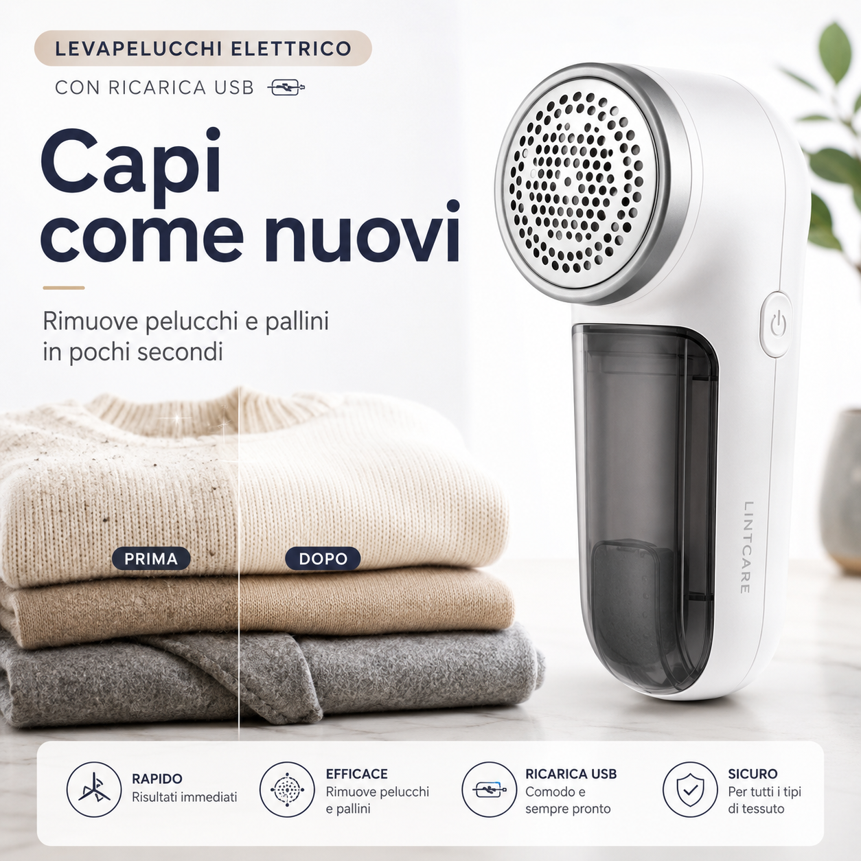 Levapelucchi Elettrico con Ricarica USB